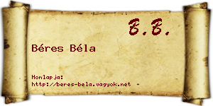Béres Béla névjegykártya